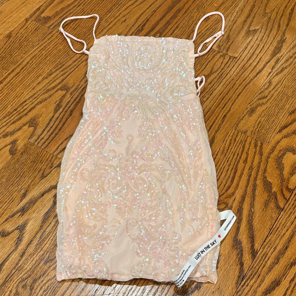 Lucy in the sky pink sequin backless mini dress